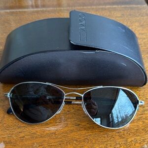 Oliver Peoples Silver Frame Sunglasses with Black Lenses